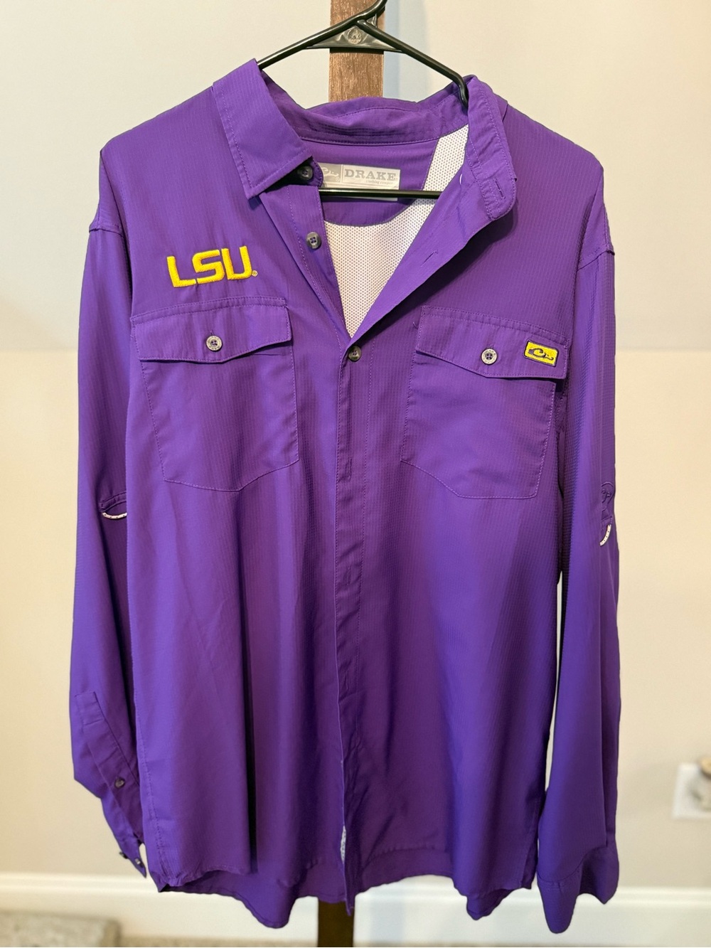 Drake Purple LSU Button-Up Shirt Jacket with Yellow Accents